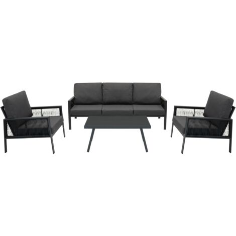 Gartenmöbel Set 4-teilig Anthrazitgrau mit Rattan Aufbewahrungsbox Schwarz 582L