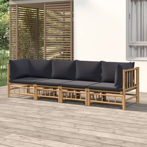 Gartenmöbel-Set 4 Teilig mit dunkelgrauen Kissen aus Bambus