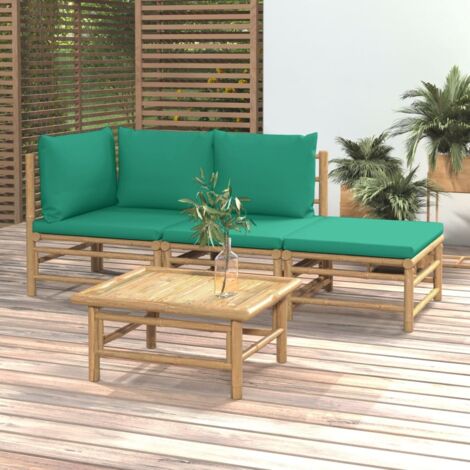 Gartenmöbel-Set 4 Teilig mit Kissen in Bambusgrün