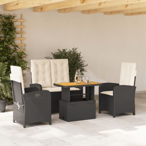 Gartenmöbel-Set 4-teilig mit schwarzen Kissen
