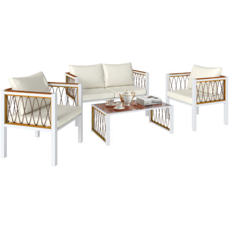 Gartenmöbel Set 4-teilig Polyrattan Lounge-Set mit Zweisitzer 2 Sessel Glastisch abnehmbar Kissen rutschfesten Matte