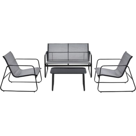 Gartenmöbel-Set 4-tlg. Gartengarnitur mit 1 Zweisitzer 2 Stühlen 1 Couchtisch Balkonmöbel-Set aus Mesh Schwarz für Terrasse & Garten