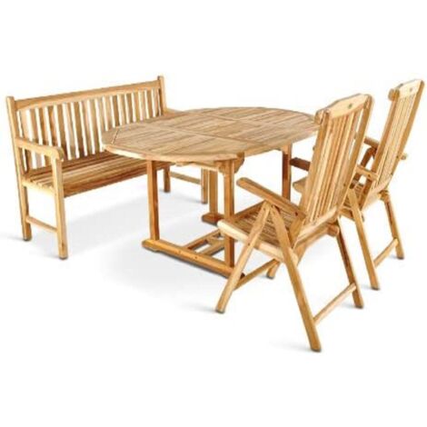 Gartenmöbel Set 4tlg mit Bank Teak Gartentisch ausziehbar 120-170 cm BORNEO/ARUBA