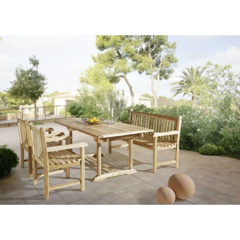 Gartenmöbel Set 4tlg mit Bank Teak Gartentisch ausziehbar 180-240 cm KUBA/CARACAS