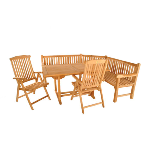Gartenmöbel Set 4tlg mit Eckbank Teak Gartentisch ausziehbar 120-170 cm MADERA/ARUBA