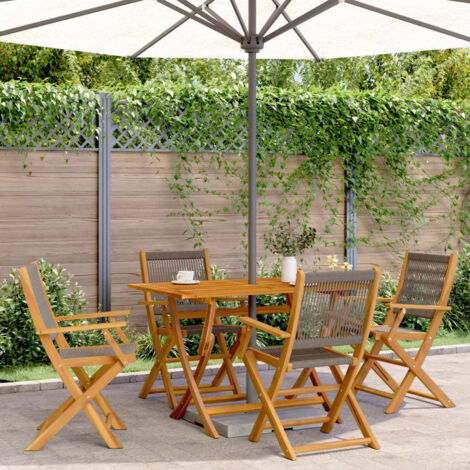 Gartenmöbel-Set 5-teilig grau Polypropylen massivem Holz