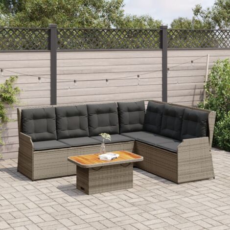 Gartenmöbel-Set 5-teilig mit Kissen Grau Geflochtene Harz