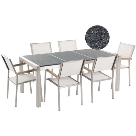 Gartenmöbel Set 6-Sitzer GROSSETO Dreifachplatte Basalt geflammter Schwarz / Weiß