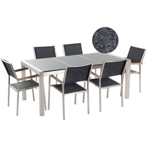 Gartenmöbel Set 6-Sitzer GROSSETO Dreifachplatte Granit Polierter Schwarz / Grau