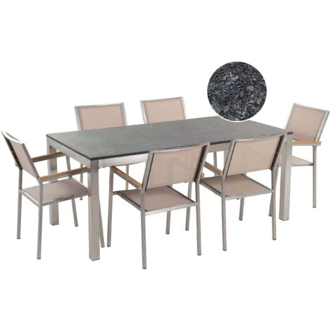 Gartenmöbel Set 6-Sitzer GROSSETO Granit geflammter Schwarz / Beige