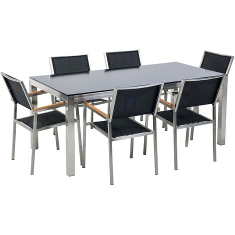 Gartenmöbel Set 6-Sitzer GROSSETO Sicherheitsglas Schwarz