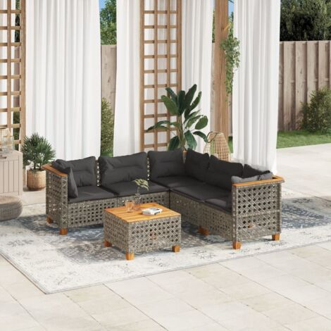Gartenmöbel Set 6 Teile mit grauen Kissen aus geflochtener Kunstfaser