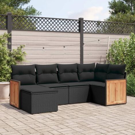 Gartenmöbel Set 6 Teile mit Kissen Schwarz Geflecht