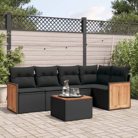 Gartenmöbel Set 6 Teile mit Kissen Schwarz Geflochtenes Material