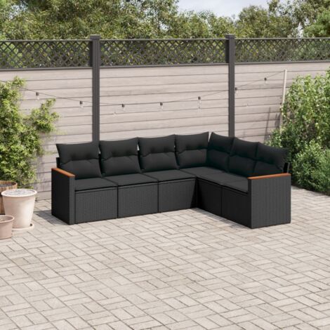 Gartenmöbel-Set 6-teilig mit Kissen Schwarz Kunststoffrattan