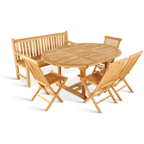 Gartenmöbel Set 6tlg mit Bank Teak Gartentisch ausziehbar 120-170 cm BORNEO/MENORCA