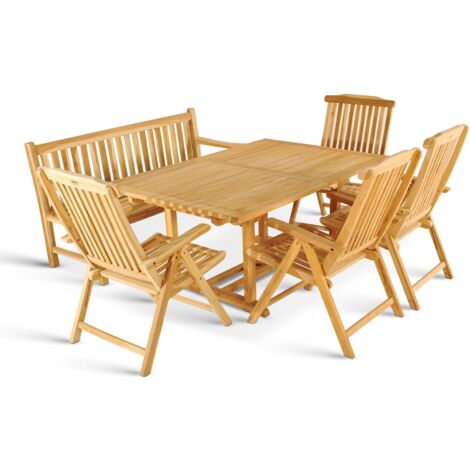 Gartenmöbel Set 6tlg mit Bank Teak Gartentisch ausziehbar 180-240 cm KUBA/ARUBA