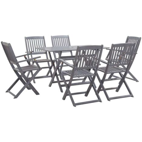 Gartenmöbel-Set 7 Teile Massivholz Akazie Grau