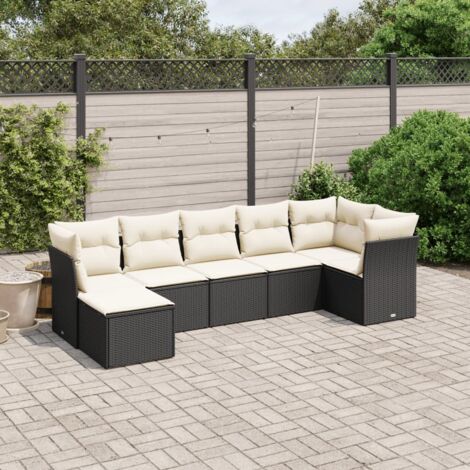 Gartenmöbel Set 7 Teile mit Kissen Schwarz Geflecht