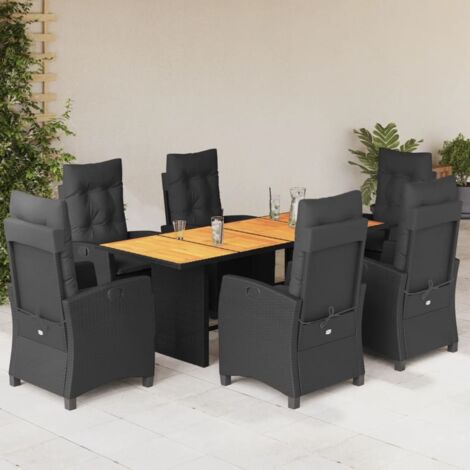Gartenmöbel Set 7-teilig mit Kissen Schwarz Geflochtene Rattan