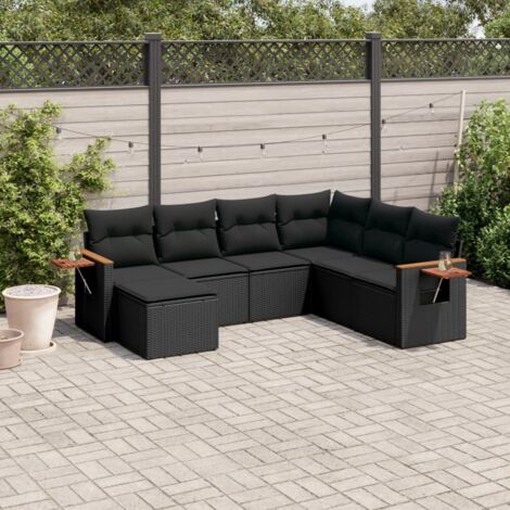 Gartenmöbel Set 7-teilig mit Kissen schwarz Kunststoffgeflecht