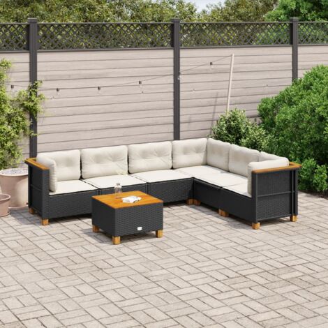 Gartenmöbel-Set 7-teilig mit Kissen schwarz Rattan