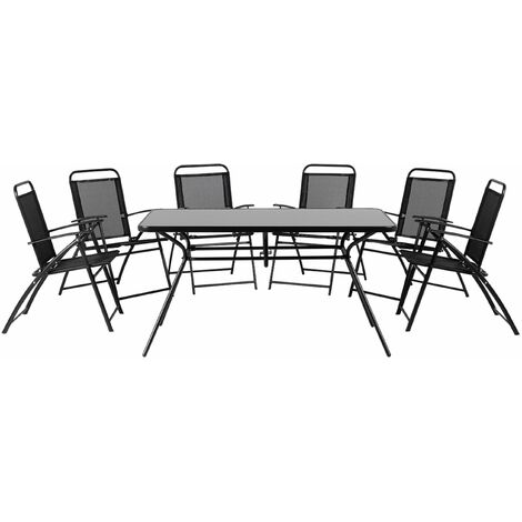 Gartenmöbel Set 7-teilig Stahl schwarz Tisch mit 6 Stühlen Sicherheitsglas Livo - Schwarz