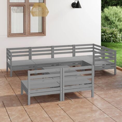 Gartenmöbel-Set 8 Teile Massivholz Kiefer Grau