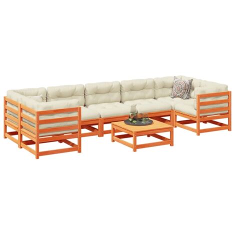Gartenmöbel-Set 8 Teile mit Kissen, braun gewachstes Holz, massivem Kiefer