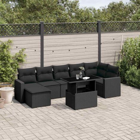 Gartenmöbel Set 8 Teile mit Kissen schwarz geflochtene Rattan