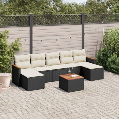 Gartenmöbel Set 8 Teile mit Kissen schwarz Rattan