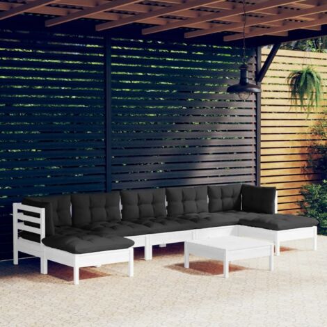 Gartenmöbel Set 8 Teile mit weißen Kissen aus Kiefernholz