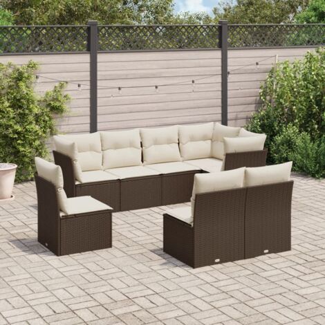Gartenmöbel-Set 8-teilig mit braunen Kissen aus geflochtenem Kunststoff
