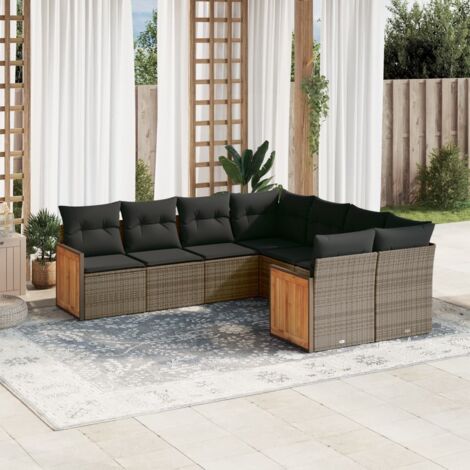 Gartenmöbel Set 8-teilig mit grauen Kissen aus Geflecht