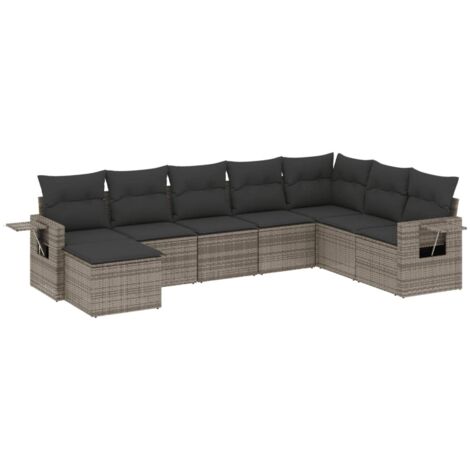 Gartenmöbel-Set 8-teilig mit grauen Kissen aus Geflecht