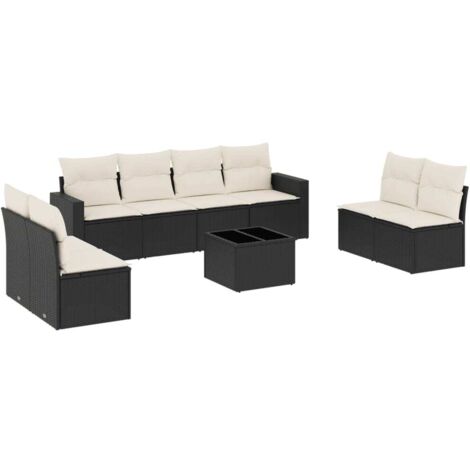 Gartenmöbel-Set 9 Teile mit Kissen Schwarz geflochtene Kunstharz