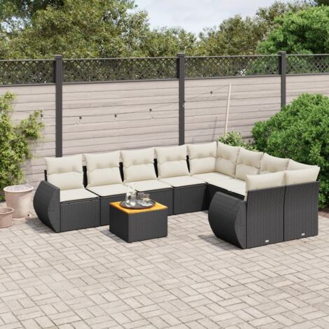 Gartenmöbel Set 9-teilig mit Kissen Schwarz Geflecht
