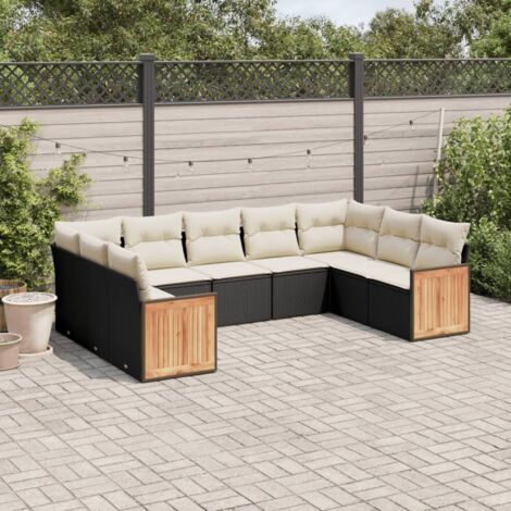 Gartenmöbel Set 9-teilig mit Kissen schwarz Rattangeflecht