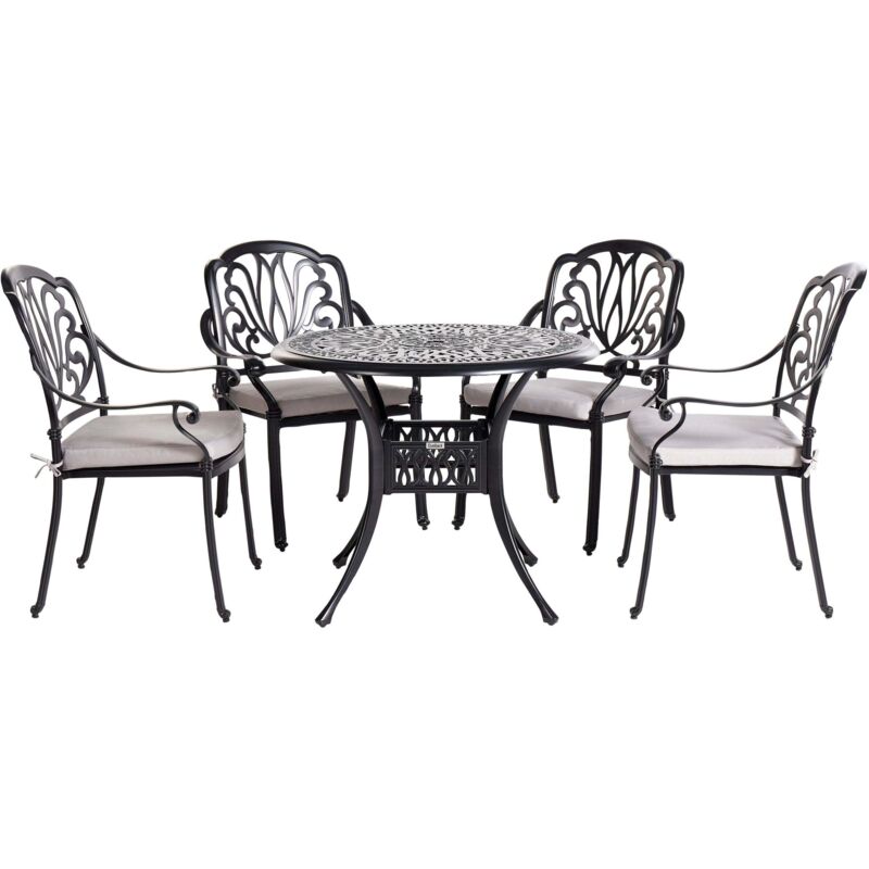 Beliani Gartenmöbel Gartenset Schwarz Aluminium 1 Tisch 4 Stühle 4 Gartenkissen