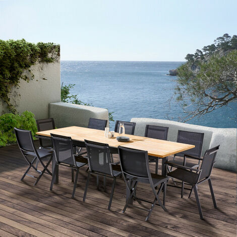 Gartenmöbel Set Bali T 6 / 10 + F 6 + C 4 Teak Schwarz Wilsa Garden