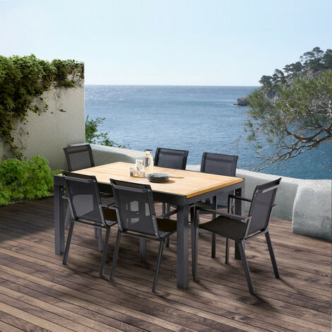Gartenmöbel Set Bali T 6 / 10 + F 6 Teak Schwarz Wilsa Garden