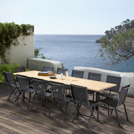 Gartenmöbel Set Bali T 8 / 12 + F 8 + C 4 Teak Schwarz Wilsa Garden