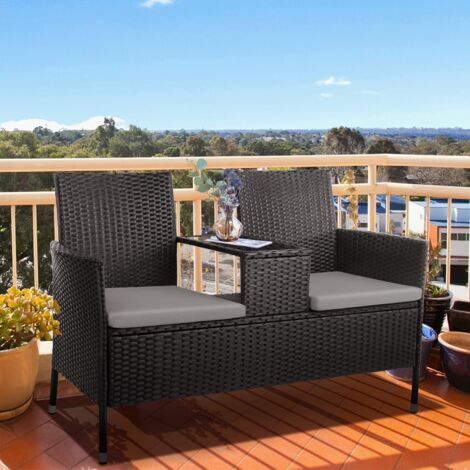 Gartenmöbel-Set, Gartenbank aus Polyrattan, Balkonmöbel-Set, Schwarz