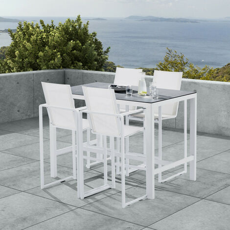Gartenmöbel Set Gartenbar aus Aluminium Stone Weiß Wilsa Garden