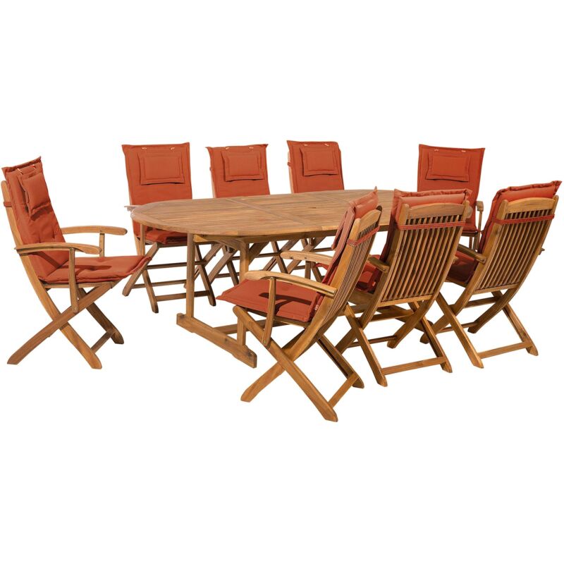 Beliani Gartenmöbel Set 8-sitzer Maui Inkl. Kissen Akazienholz Dunkelrot