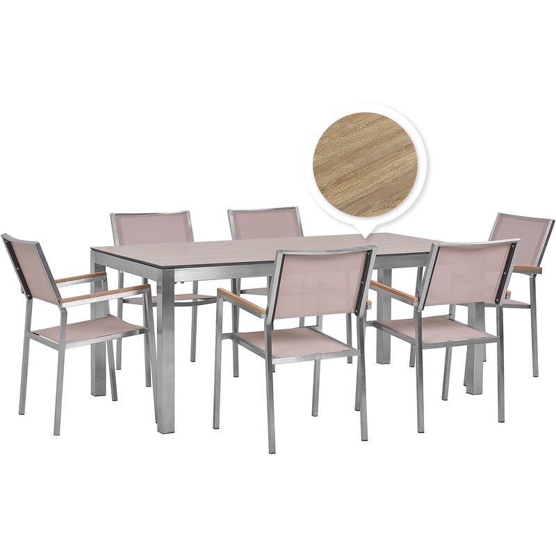 Gartenmöbel Set Braun/Beige Edelstahl HPL-Platte Tisch 180 cm mit 6 Stühlen Terrasse Outdoor Modern - Heller Holzfarbton