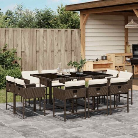 Gartenmöbel-Set mit 11 Polstern in Braun Rattan