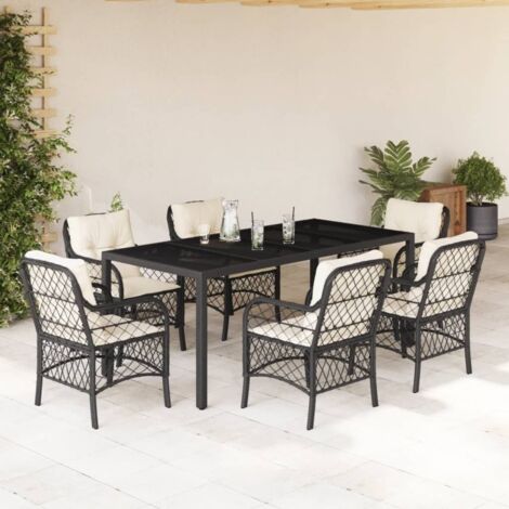 Gartenmöbel-Set mit 7 Kissen Schwarz Geflochtene Kunstfaser
