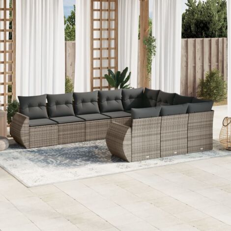 Gartenmöbel-Set mit Kissen 10 Teile grau Geflecht