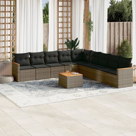 Gartenmöbel Set mit Kissen 10 Teile grau geflochtene Kunstfaser